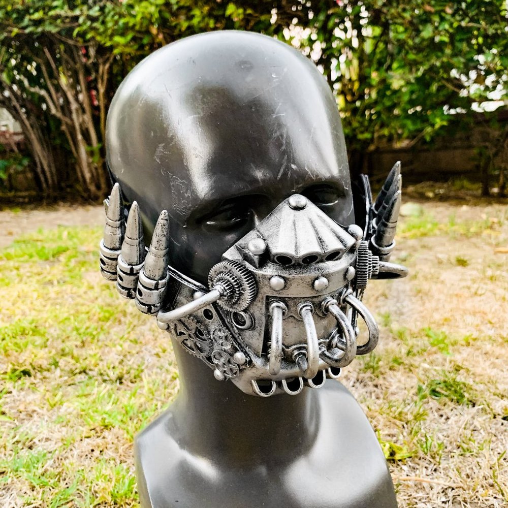Silver Steampunk Bullet Jaw Halloween Mouth Masquerade Burning Man Party Mask